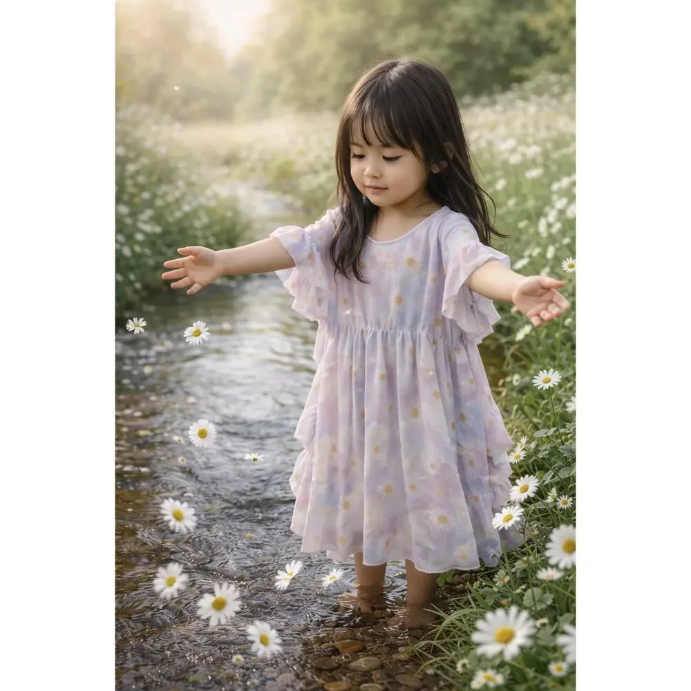 Flower Child Blooming Daisy Mesh Pastel Swim Coverup 3/4